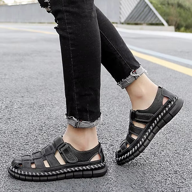 Slip On Split Leather Shoes Men Flats Men Sandals - Tophatter Daily Deals