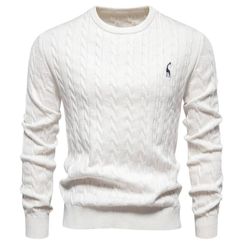 Round Neck Classic Twist Patterned Pullover Knitted White Men's Clothing - Tophatter Daily Deals