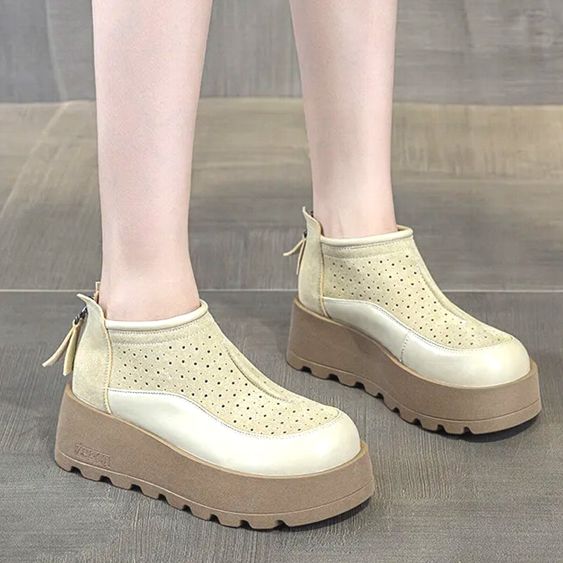 Women Suede Cow Causal Shoes Wedge Flats 6CM Casual Women Shoes - Tophatter Daily Deals