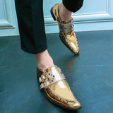 Golden Glitter Leather Rhinestone Men Chelsea Men Dresses Shoes - Tophatter Daily Deals