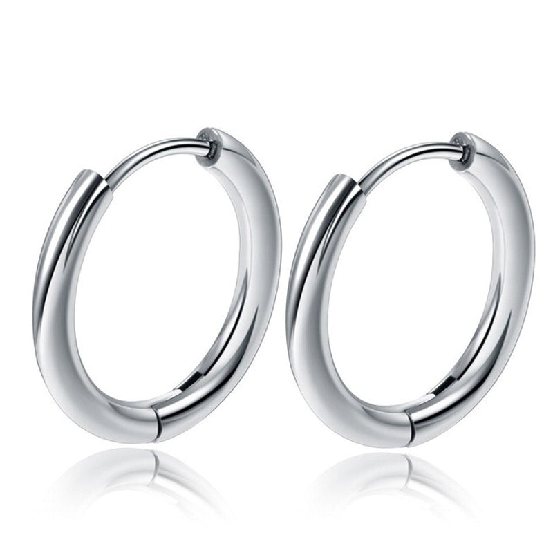 Unisex Stainless Steel Hoop Earrings Silver Earrings - Tophatter Daily Deals