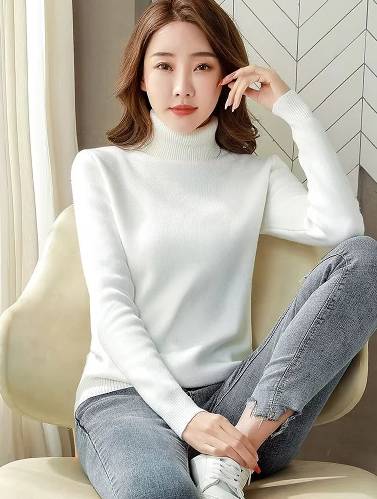 The Elegant Thick Slim Knitted Pullover White Blouses - Tophatter Daily Deals