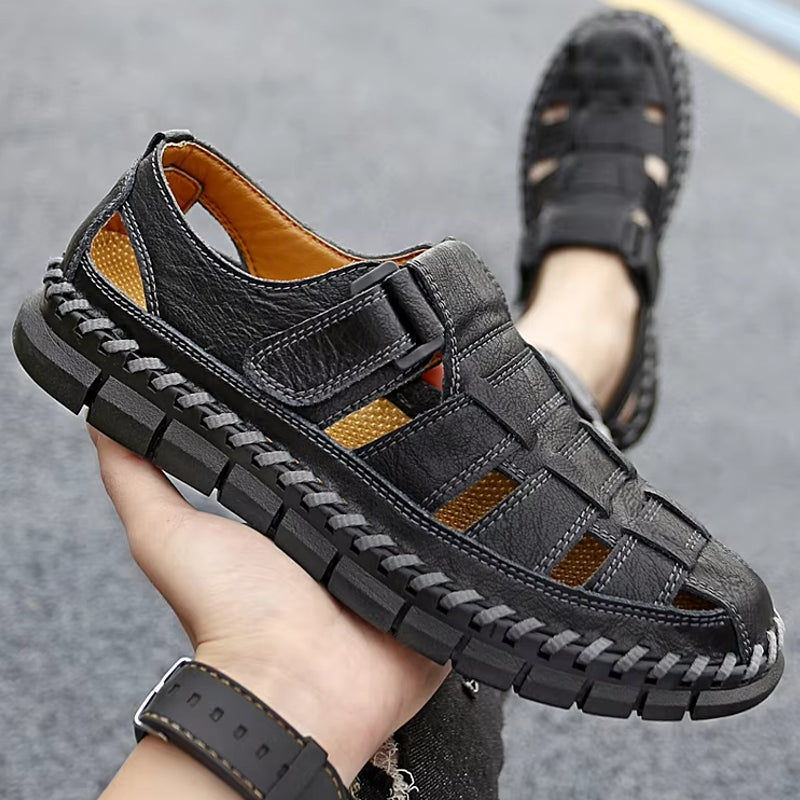 Slip On Split Leather Shoes Men Flats Men Sandals - Tophatter Daily Deals