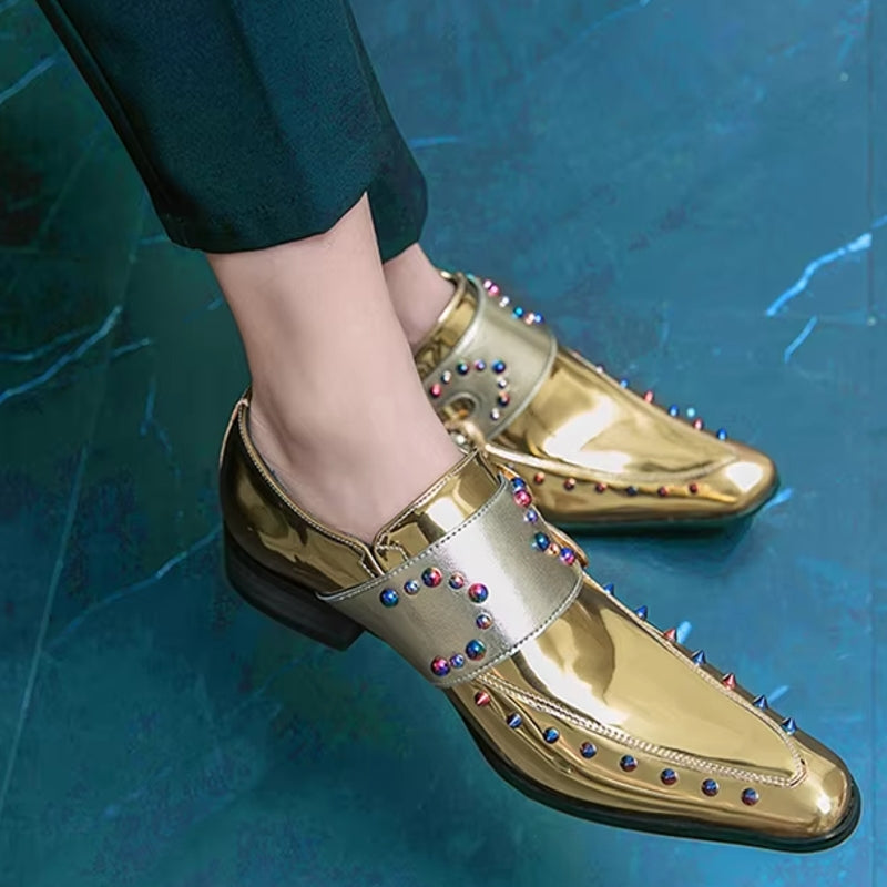 Golden Glitter Leather Rhinestone Men Chelsea Men Dresses Shoes - Tophatter Daily Deals