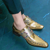 Golden Glitter Leather Rhinestone Men Chelsea Men Dresses Shoes - Tophatter Daily Deals