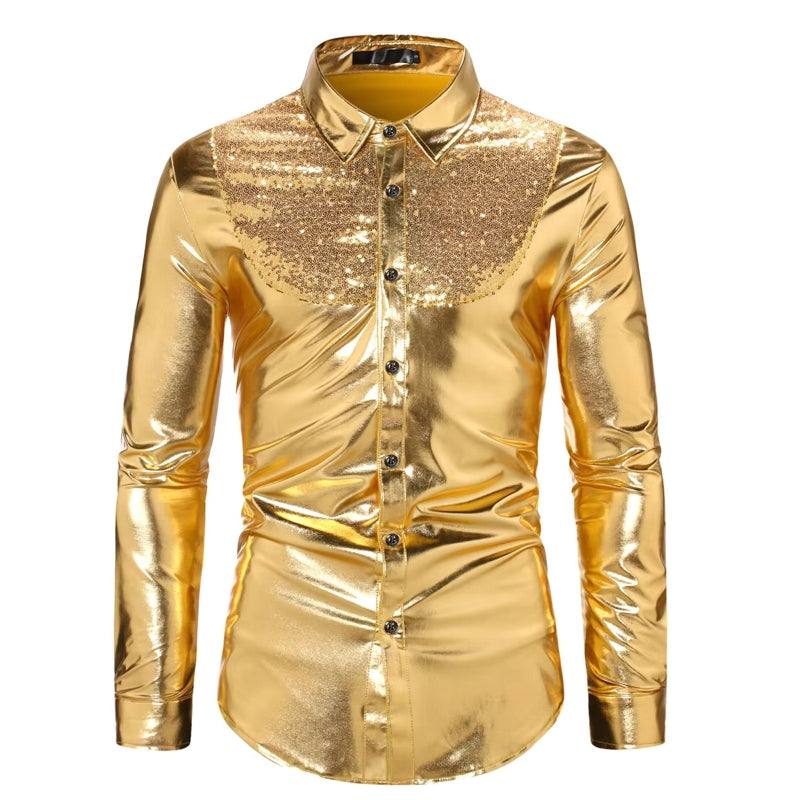 Dance Club Wear Hip Hop Shirt Men Shirts Gold Men's Clothing - Tophatter Daily Deals