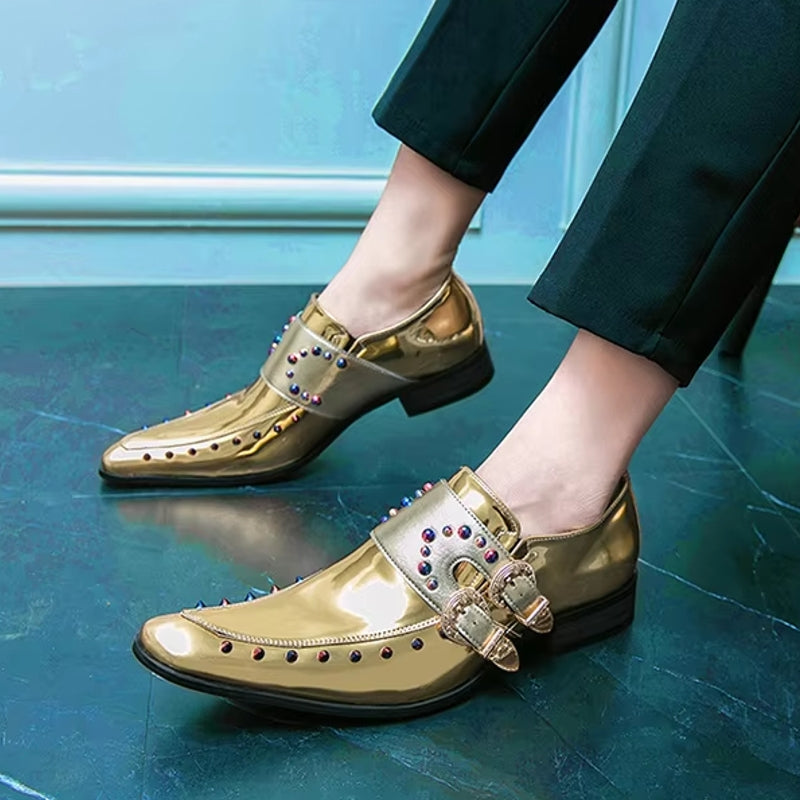 Golden Glitter Leather Rhinestone Men Chelsea Men Dresses Shoes - Tophatter Daily Deals