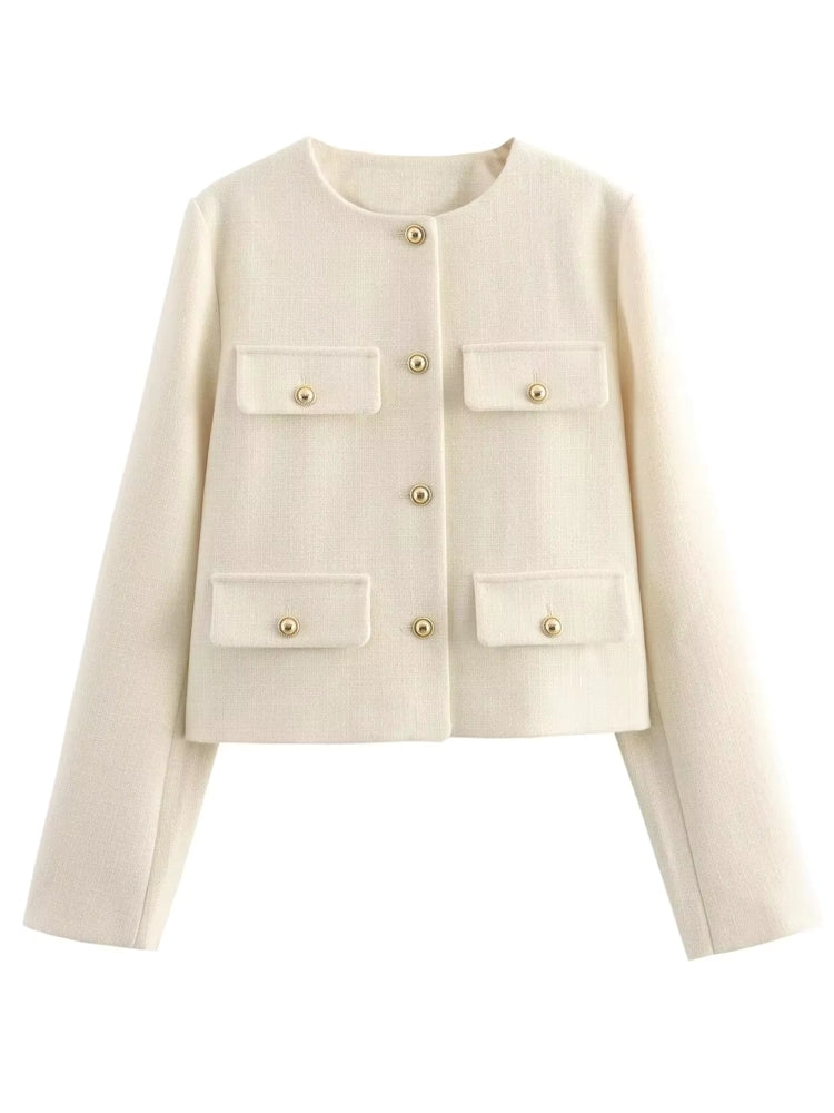 Winter Button Demi-Season Short Coats Apricot Work Wear Blazers - Tophatter Daily Deals