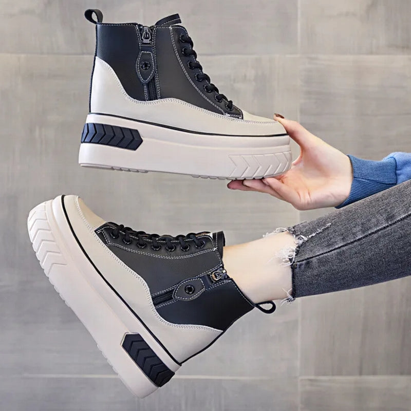 Women Shoes Genuine Leather 8cm Zip Boots High Heel Sneaker - Tophatter Daily Deals