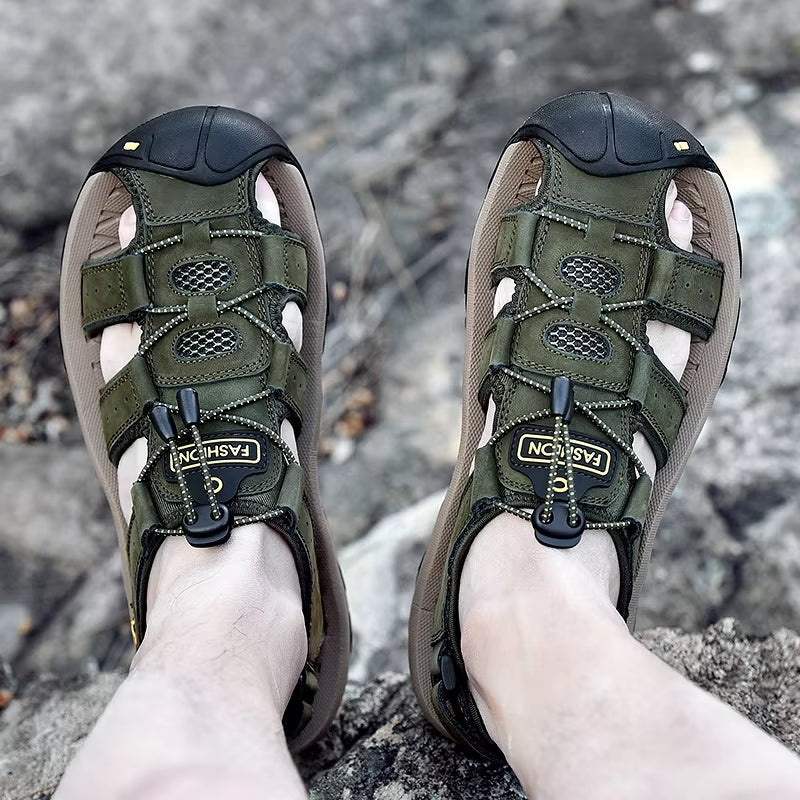 Summer Men Sandals Leather Beach Shoes Men Sandals - Tophatter Daily Deals
