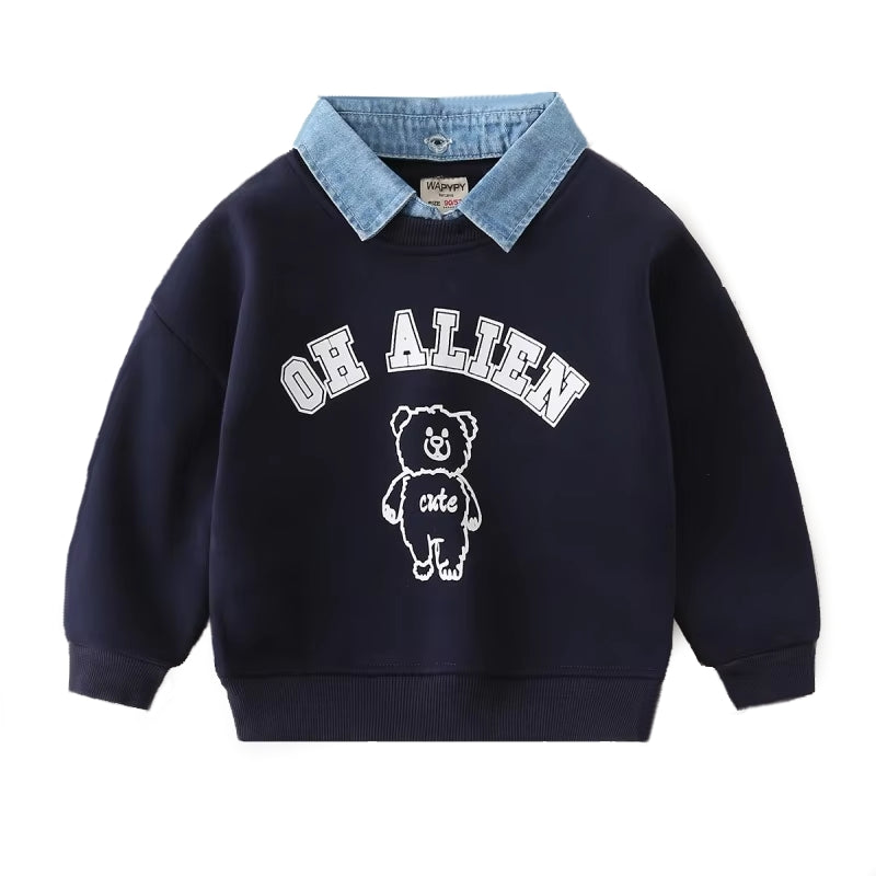 Casual Children's Clothing Printing Cute Bear Blue kids clothing - Tophatter Daily Deals