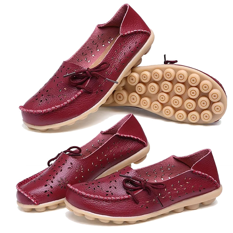 Women Casual Shoes Breathable Leather Loafers Wine Red Women Shoes - Tophatter Daily Deals