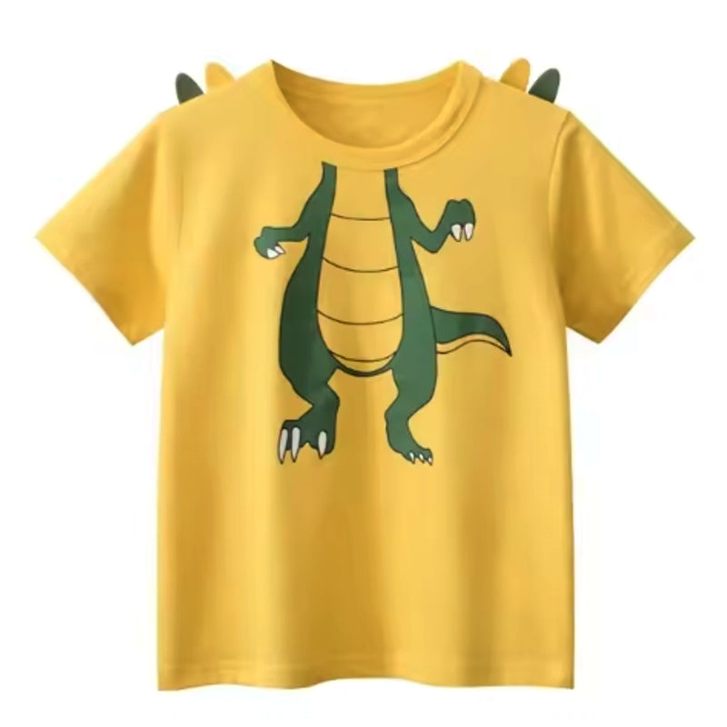 Cartoon Dinosaur T-shirts for boys O-neck children Cloth Yellow kids clothing - Tophatter Daily Deals