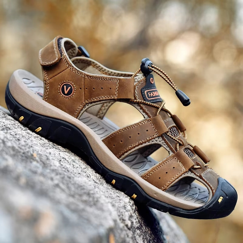 Summer Men Sandals Leather Beach Shoes Brown Men Sandals - Tophatter Daily Deals