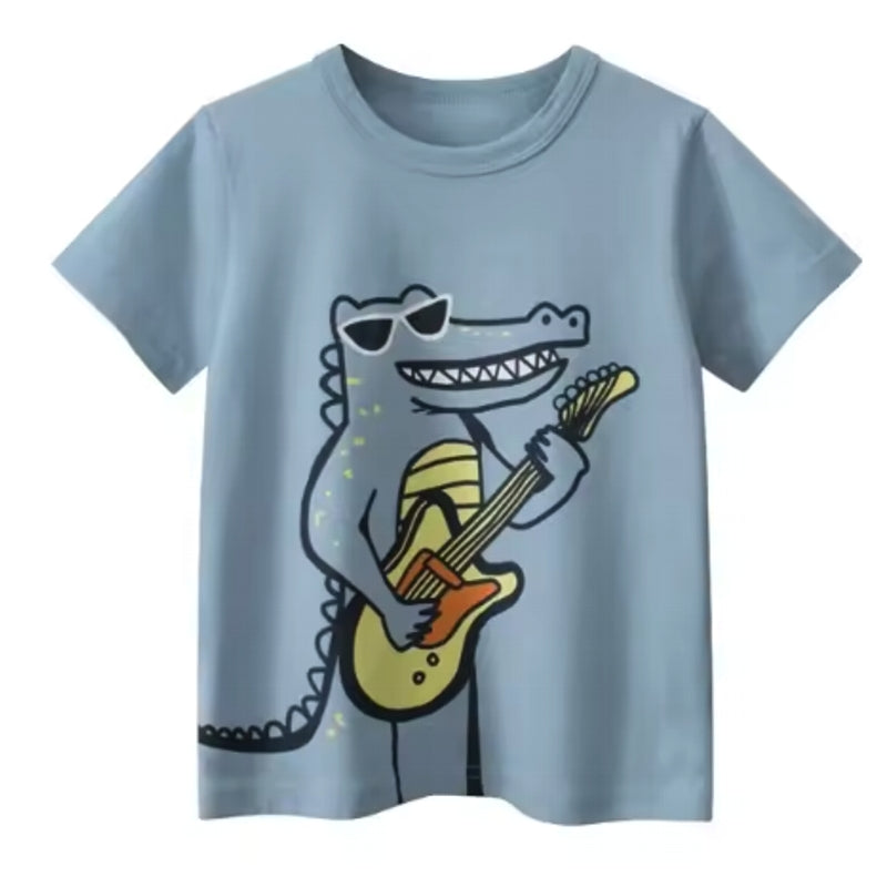 Summer Children Clothing Cartoon Dinosaur T-Shirts Sky Blue kids clothing - Tophatter Daily Deals
