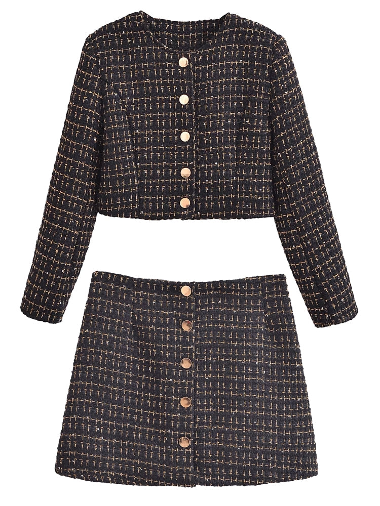 Women Black Braided Gold Thread Tweed Blazer Work Wear Blazers - Tophatter Daily Deals