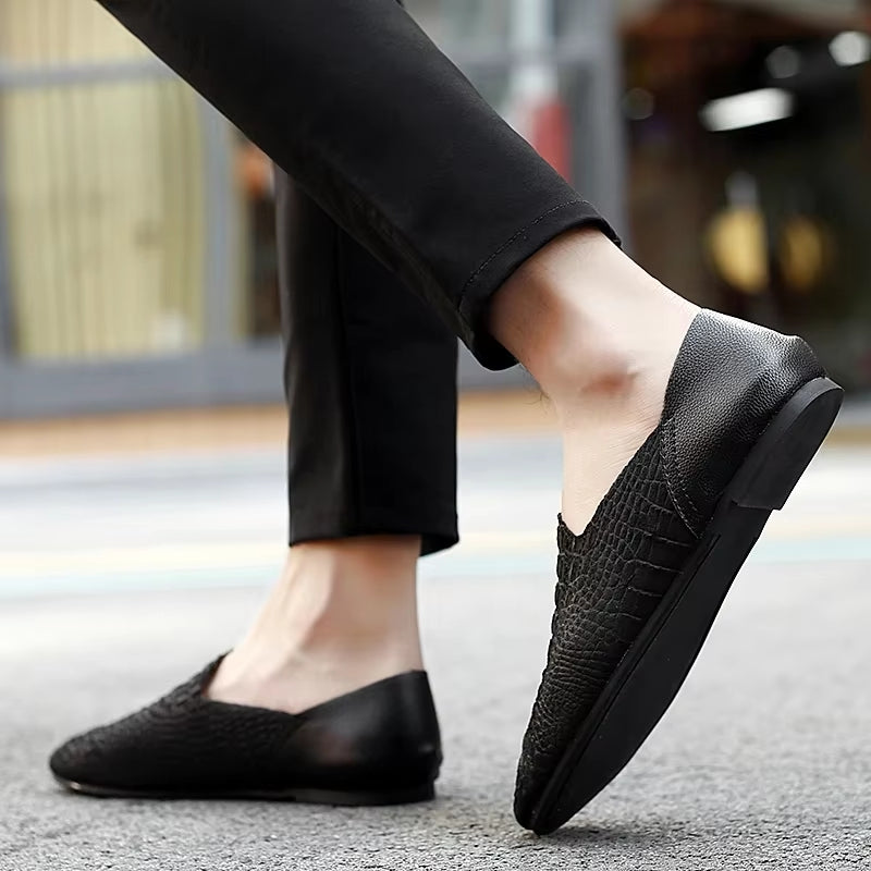 Men Loafer Comfortable Made Crocodile Pattern Shoes Men Dresses Shoes - Tophatter Daily Deals