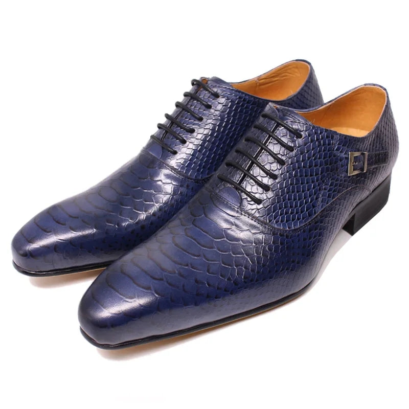 Men Leather Oxford Shoes Snake Skin Print Business Leather Shoes - Tophatter Daily Deals