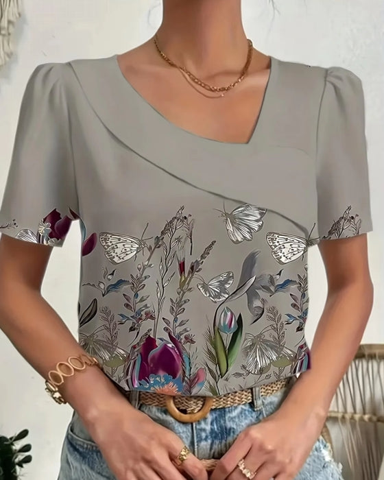 Elegant Loose Blouse Women Shirt Top Gray Blouses - Tophatter Daily Deals