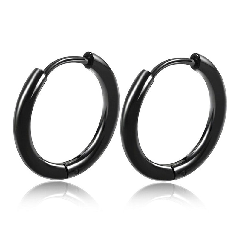 Unisex Stainless Steel Hoop Earrings Black Earrings - Tophatter Daily Deals