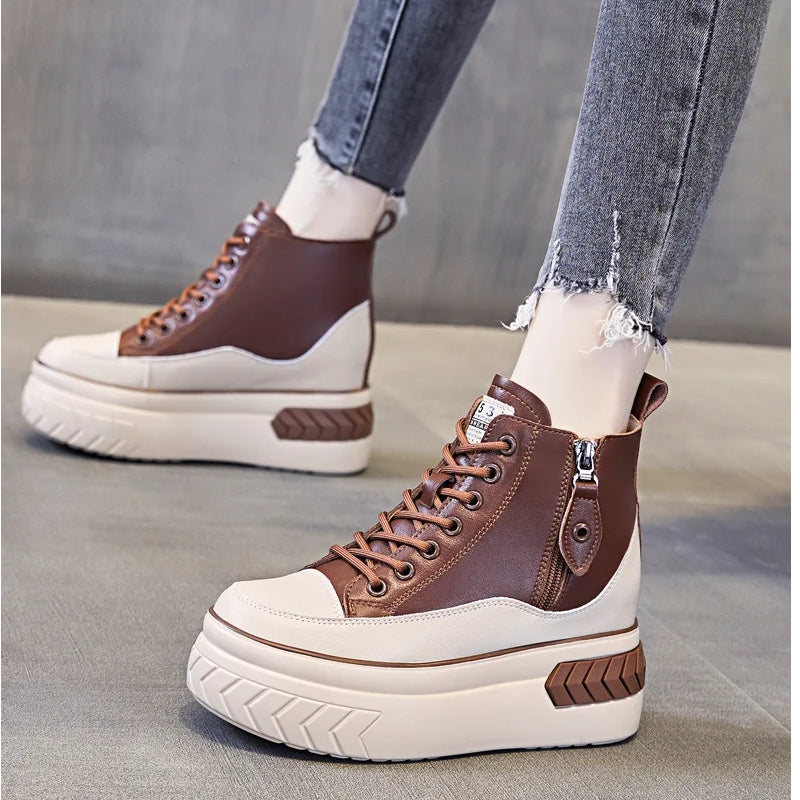 Women Shoes Genuine Leather 8cm Zip Boots High Heel Sneaker - Tophatter Daily Deals