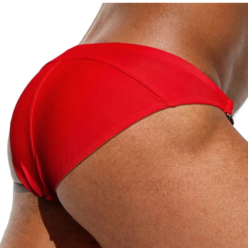 Men Bikini Waist Metal Buckle Beach Shorts Red Swimsuit - Tophatter Daily Deals