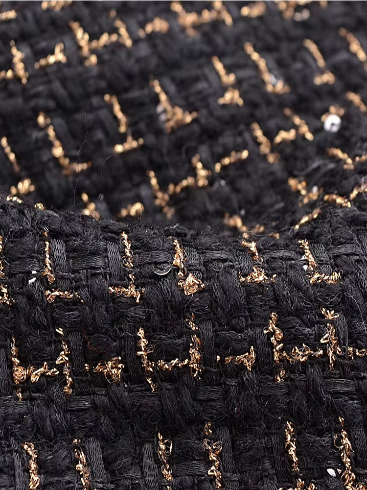 Women Black Braided Gold Thread Tweed Blazer Work Wear Blazers - Tophatter Daily Deals