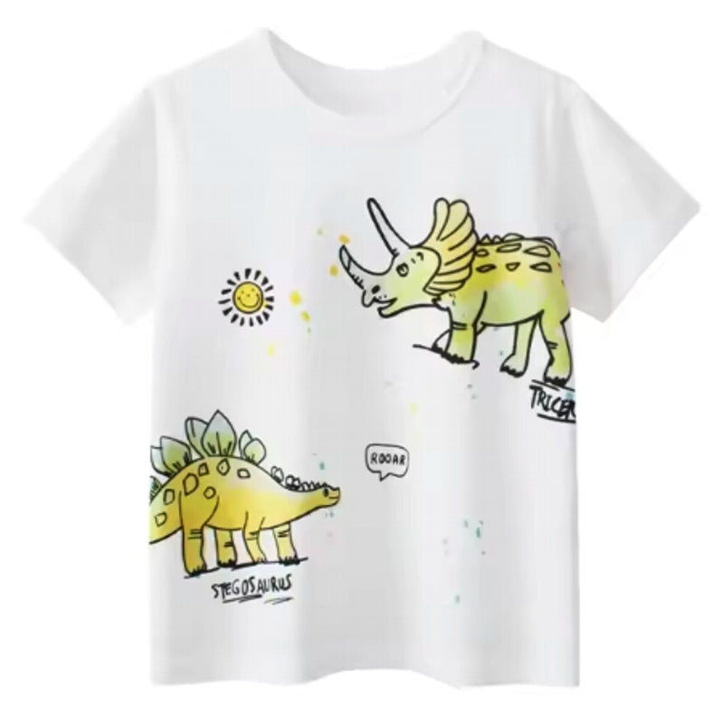 Summer Children Clothing Cartoon Dinosaur T-Shirts White kids clothing - Tophatter Daily Deals