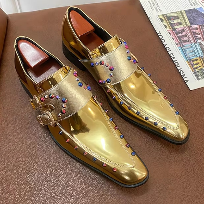 Golden Glitter Leather Rhinestone Men Chelsea Men Dresses Shoes - Tophatter Daily Deals