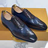 Calfskin Handmade Business Office Lace-up Mens Dress Shoes Brown Mixed with blue Men Shoes - Tophatter Daily Deals