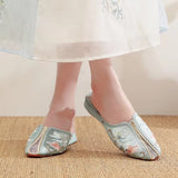 Elegant Women Satin Embroidered Flat Mules Slippers Slippers - Tophatter Daily Deals