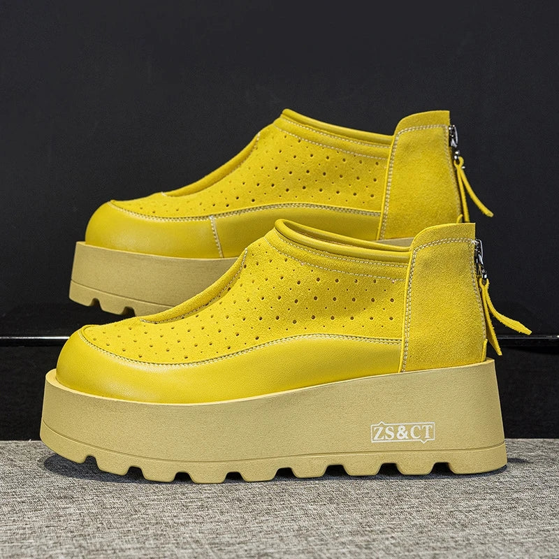Women Suede Cow Causal Shoes Wedge Flats 6CM Yellow Casual Women Shoes - Tophatter Daily Deals