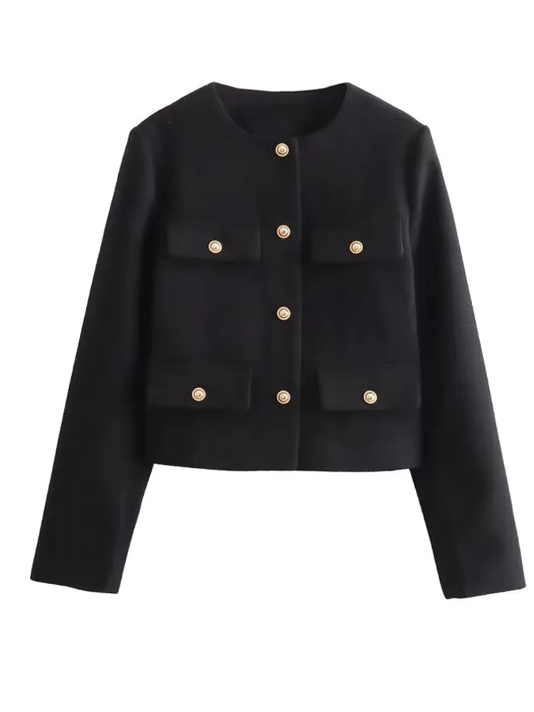 Winter Button Demi-Season Short Coats Black Work Wear Blazers - Tophatter Daily Deals