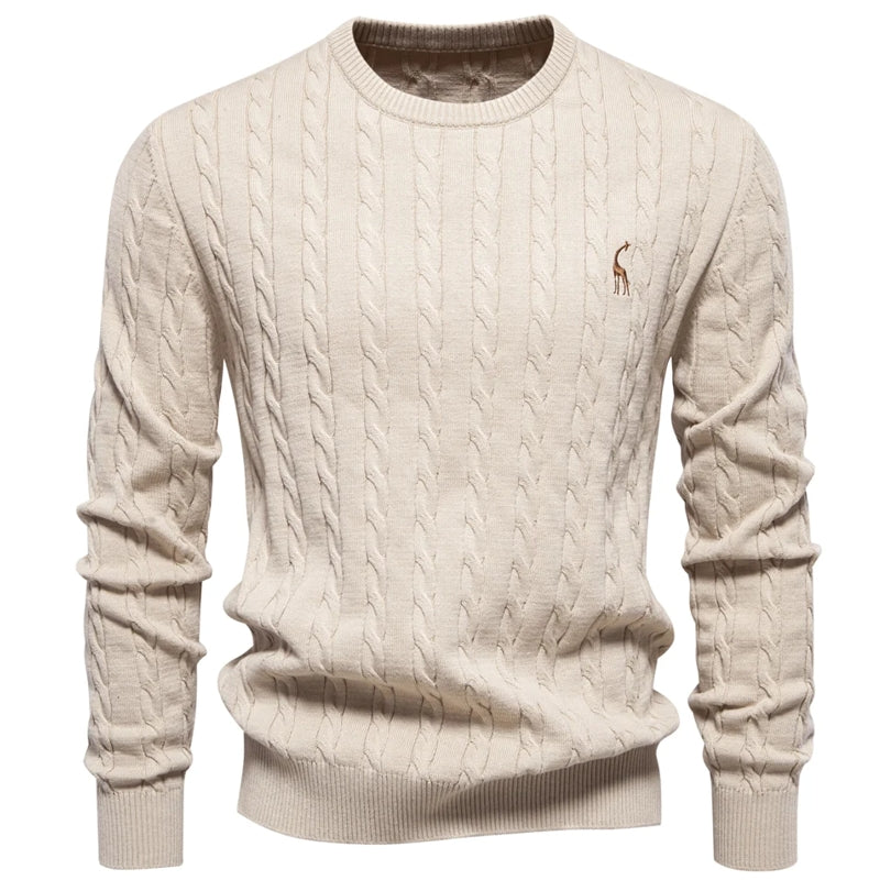Round Neck Classic Twist Patterned Pullover Knitted Apricot Men's Clothing - Tophatter Daily Deals