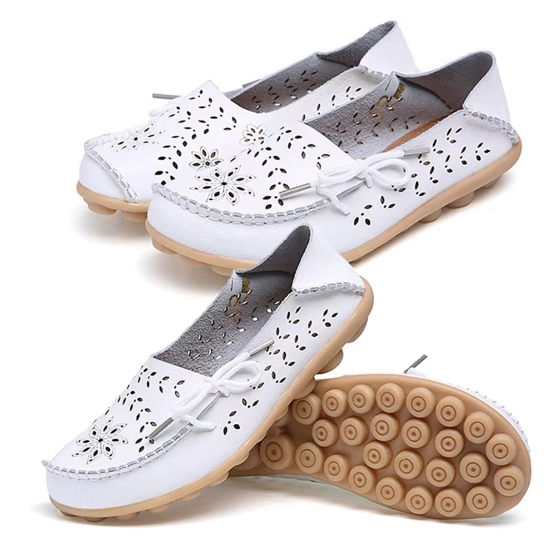 Women Casual Shoes Breathable Leather Loafers White Women Shoes - Tophatter Daily Deals