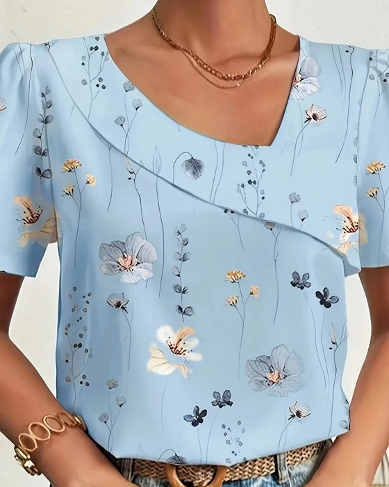 Elegant Loose Blouse Women Shirt Top Sky Blue Blouses - Tophatter Daily Deals