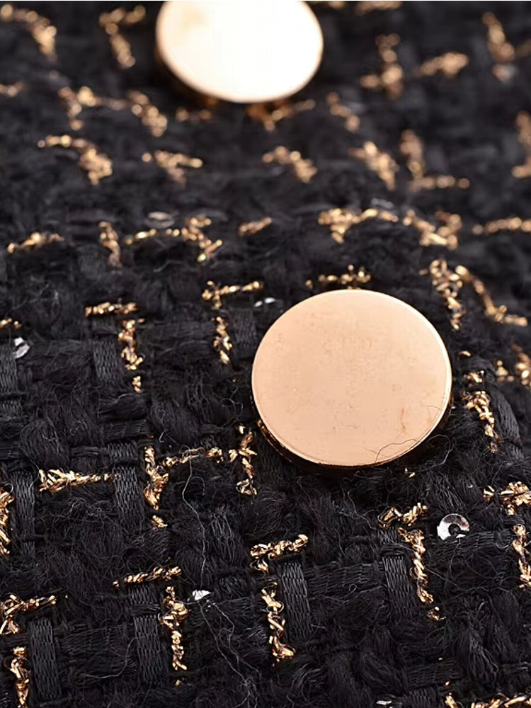 Women Black Braided Gold Thread Tweed Blazer Work Wear Blazers - Tophatter Daily Deals