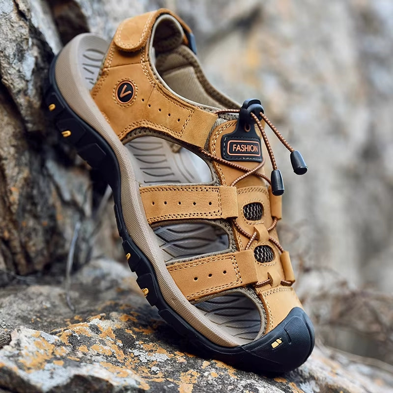 Summer Men Sandals Leather Beach Shoes Tan Men Sandals - Tophatter Daily Deals