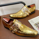 Golden Glitter Leather Rhinestone Men Chelsea Men Dresses Shoes - Tophatter Daily Deals