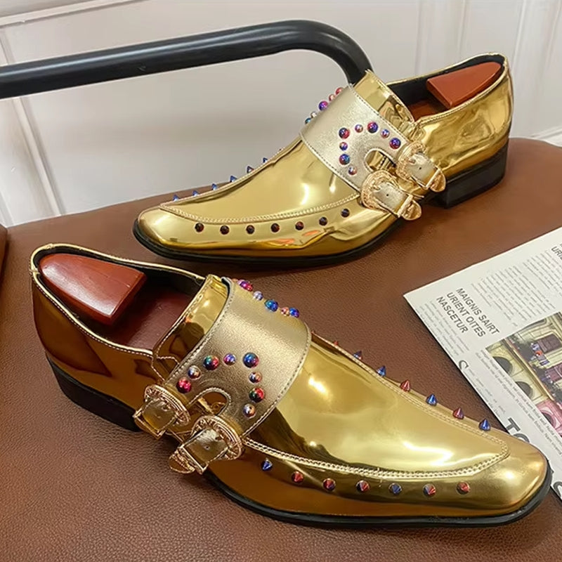 Golden Glitter Leather Rhinestone Men Chelsea Men Dresses Shoes - Tophatter Daily Deals