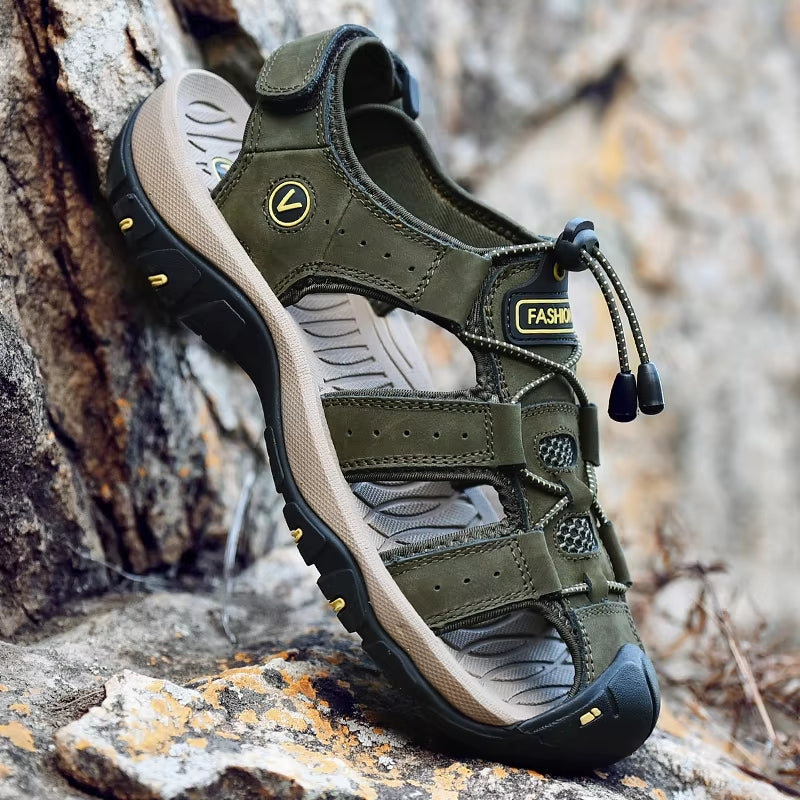 Summer Men Sandals Leather Beach Shoes Green Men Sandals - Tophatter Daily Deals