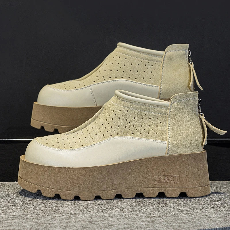 Women Suede Cow Causal Shoes Wedge Flats 6CM Apricot Casual Women Shoes - Tophatter Daily Deals