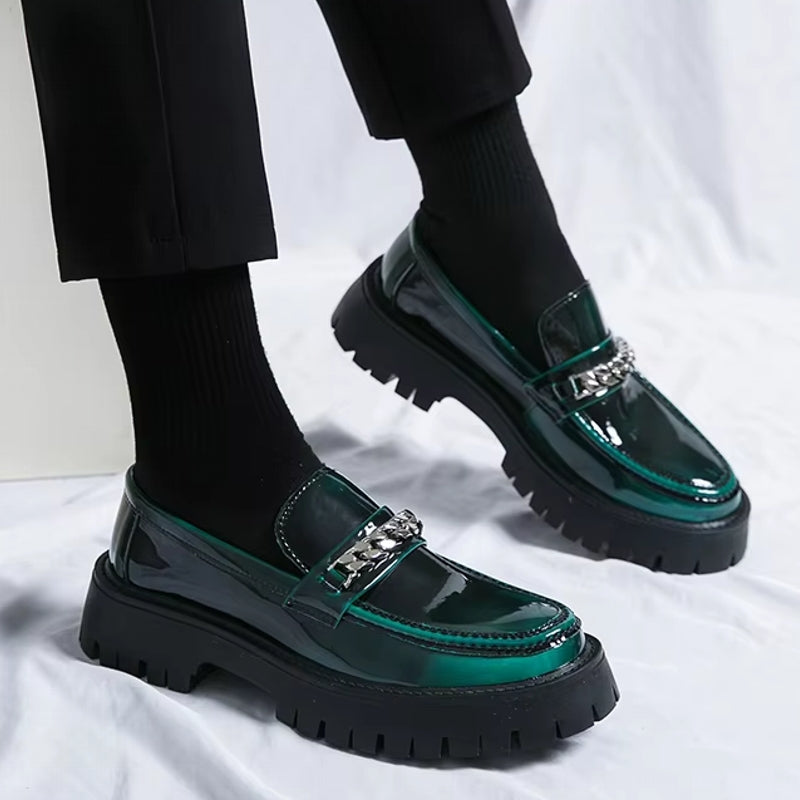 British Style Men Wedding Leather Shoes Green Loafers - Tophatter Daily Deals