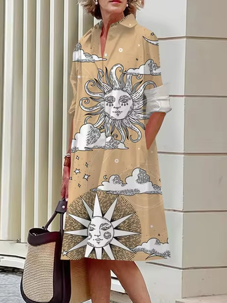 Fashion Street Shirt Midi Dress Sun and Moon Midi Dresses - Tophatter Daily Deals