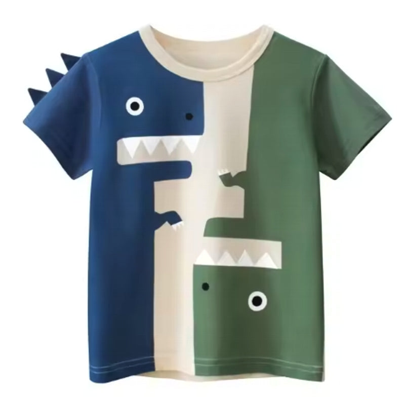 Cartoon Dinosaur T-shirts for boys O-neck children Cloth Green kids clothing - Tophatter Daily Deals
