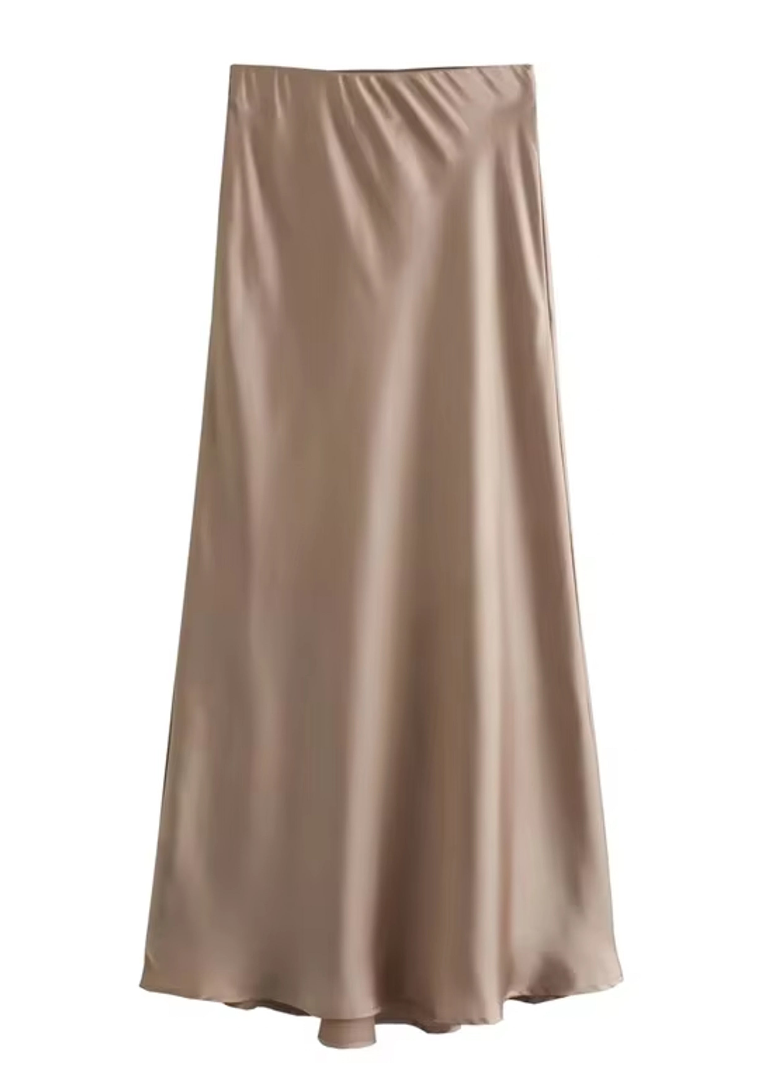 Satin Skirt Women High Waist Long Skirts For Women Apricot Dresses - Tophatter Daily Deals