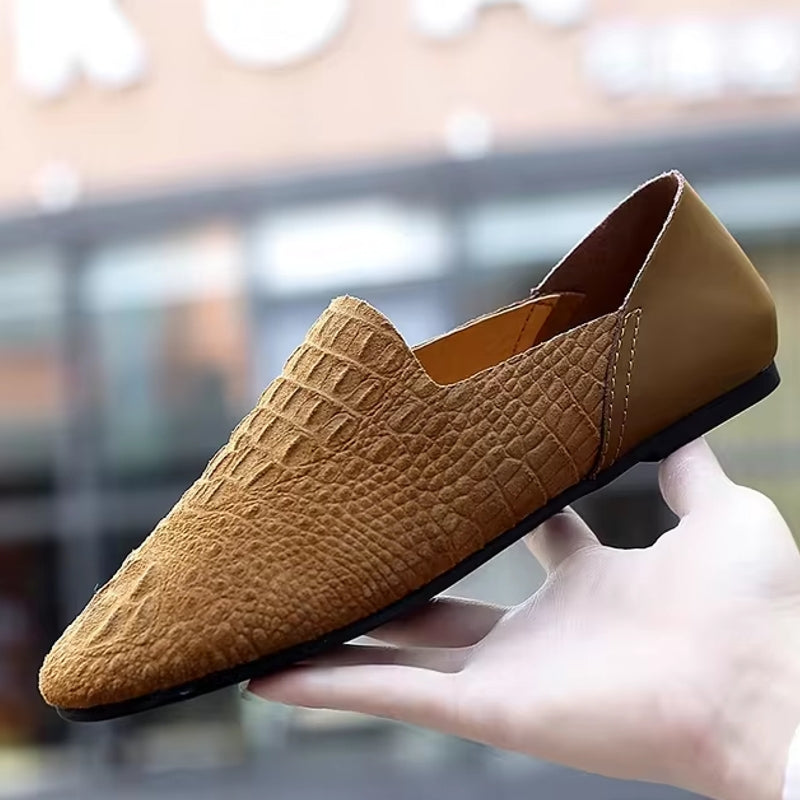 Men Loafer Comfortable Made Crocodile Pattern Shoes Brown Men Dresses Shoes - Tophatter Daily Deals