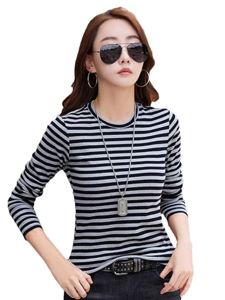 Perfect Blend of Style and Comfort Striped T-Shirt Black Blouses - Tophatter Daily Deals