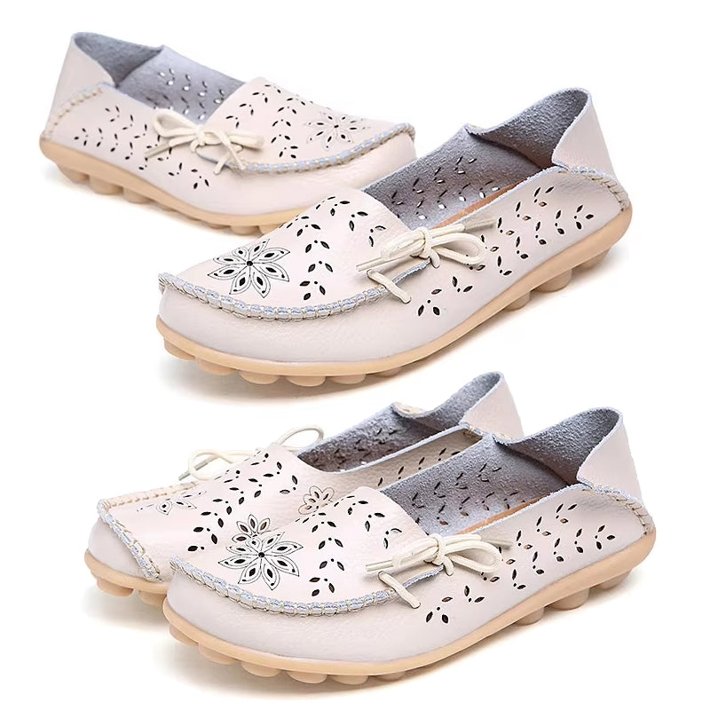 Women Casual Shoes Breathable Leather Loafers Beige Women Shoes - Tophatter Daily Deals