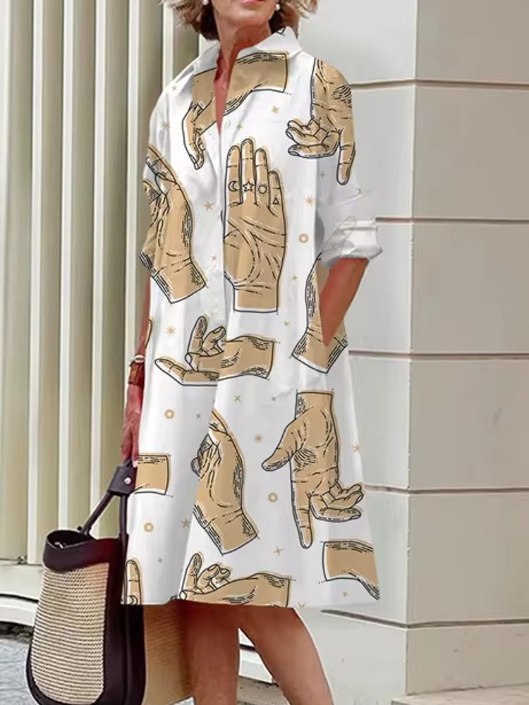 Fashion Street Shirt Midi Dress Hand Palm Midi Dresses - Tophatter Daily Deals